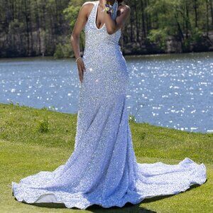 Alglist Sparkly Silver Long Mermaid Tail Prom Dress